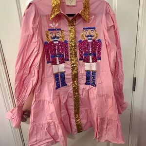Fantastic Fawn Pink Sequin Nutcracker Shirt Dress